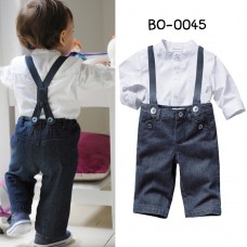 bo0045 ชุดเด็กออกงาน เสื้อเชิ๊ตแขนยาวสีขาว + เอี๊ยมยีนส์ขายาว (2ชิ้น)