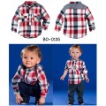 bo0135 ชุดเด็กผู้ชาย เสื้อเชิ๊ตแขนยาวลายสก๊อต + กางเกงขายาว (2ชิ้น) 