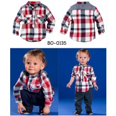 bo0135 ชุดเด็กผู้ชาย เสื้อเชิ๊ตแขนยาวลายสก๊อต + กางเกงขายาว (2ชิ้น) 