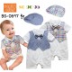 BS0697 ชุดบอดี้สูทออกงาน เด็กผู้ชาย แขนสั้นสีขาว ติดหูกระต่าย เสื้อกั๊กลายสก๊อตสีรุ้ง พร้อมหมวก (2ชิ้น) 