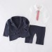 BS1039 ชุดบอดี้สูทเด็กผู้ชายแขนยาวออกงาน เนคไทสีแดง พร้อมเสื้อสูทสีกรมท่า (2ชิ้น) S.90