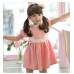 GI0123 เดรสเด็กผู้หญิง แขนสั้น คอตั้ง ระบายรอบอก แต่งกระดุม 3 เม็ดสีชมพู