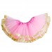 LE0418 กระโปรงสุ่มเด็กผู้หญิง 3 ชั้น แบบไม่มีซับใน สีพื้น ขอบโบว์