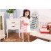GI0572 เดรสเด็กผู้หญิง ช่วงบนผ้าลูกไม้ แขนจั๊ม แต่งโบว์ที่เอว ช่วงล่างผ้าแก้ว สีขาวสลับชมพู S.100/140