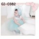 GI0382 เดรสเด็กผู้หญิง ออกงานแขนกุดสีขาว กระโปรงฟูฟ่องสีเขียว (ไม่รวมหมวก) S.110