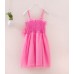 GI0694 เดรสเด็กผู้หญิง สายเดี่ยว สม๊อคอก แต่งโบว์ กระโปรงฟูฟ่อง สีชมพู S.100/110