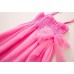GI0694 เดรสเด็กผู้หญิง สายเดี่ยว สม๊อคอก แต่งโบว์ กระโปรงฟูฟ่อง สีชมพู S.100/110