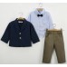 BO0261 ชุดสูทเด็กผู้ชาย เสื้อเชิ๊ตลายทางสีฟ้า + หูกระต่าย + เสื้อคลุม/เสื้อสูท สีกรมท่า + กางเกงสีเขียว (4ชิ้น)
