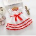 GI1112 เดรสสั้นเด็กผู้หญิงออกงานแขนระบายสีขาว แต่งขอบริบบิ้นสีแดง S.90/100