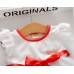 GI1112 เดรสสั้นเด็กผู้หญิงออกงานแขนระบายสีขาว แต่งขอบริบบิ้นสีแดง S.90/100