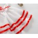 GI1112 เดรสสั้นเด็กผู้หญิงออกงานแขนระบายสีขาว แต่งขอบริบบิ้นสีแดง S.90/100