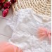GI0825 ชุดเดรสสั้นเด็กผู้หญิงออกงาน ชุดราตรีเด็กเล็ก แขนสั้นแต่งลูกไม้สีขาว กระโปรงสีชมพู S.80