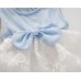 GI1283 เดรสสั้นเด็กผู้หญิงแขนกุดติดโบว์ สีฟ้า กระโปรงผ้าแก้วลายดอกสีขาว S.95