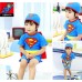 SW0024 ชุดว่ายน้ำเด็กผู้ชาย แบบบอดี้สูท แขนขาสั้น ผ้าคลุม (ถอดออกได้) ลายซุปเปอร์แมน พร้อมหมวก (2ชิ้น) S.90