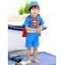 SW0024 ชุดว่ายน้ำเด็กผู้ชาย แบบบอดี้สูท แขนขาสั้น ผ้าคลุม (ถอดออกได้) ลายซุปเปอร์แมน พร้อมหมวก (2ชิ้น) S.90