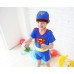 SW0024 ชุดว่ายน้ำเด็กผู้ชาย แบบบอดี้สูท แขนขาสั้น ผ้าคลุม (ถอดออกได้) ลายซุปเปอร์แมน พร้อมหมวก (2ชิ้น) S.90