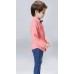 BO0239 ชุดเด็กผู้ชายออกงาน เสื้อเชิ๊ตแขนยาวลายทางสีส้ม หูกระต่ายจุดน้ำเงิน กางเกงยีนส์ขายาว (3ชิ้น) S.80