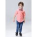 BO0239 ชุดเด็กผู้ชายออกงาน เสื้อเชิ๊ตแขนยาวลายทางสีส้ม หูกระต่ายจุดน้ำเงิน กางเกงยีนส์ขายาว (3ชิ้น) S.80
