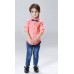 BO0239 ชุดเด็กผู้ชายออกงาน เสื้อเชิ๊ตแขนยาวลายทางสีส้ม หูกระต่ายจุดน้ำเงิน กางเกงยีนส์ขายาว (3ชิ้น) S.80