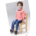 BO0239 ชุดเด็กผู้ชายออกงาน เสื้อเชิ๊ตแขนยาวลายทางสีส้ม หูกระต่ายจุดน้ำเงิน กางเกงยีนส์ขายาว (3ชิ้น) S.80