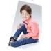 BO0239 ชุดเด็กผู้ชายออกงาน เสื้อเชิ๊ตแขนยาวลายทางสีส้ม หูกระต่ายจุดน้ำเงิน กางเกงยีนส์ขายาว (3ชิ้น) S.80