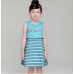 GI1360 ชุดเดรสเด็กผู้หญิง สายเดี่ยวลายขวาง + เสื้อแขนกุดเอวลอย สีฟ้า (2ชิ้น) S.90/110
