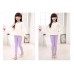 LE0330กางเกงเลคกิ้งเด็กผู้หญิง ขายาว ปักลายดอกไม้ สีม่วง 