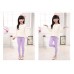 LE0330กางเกงเลคกิ้งเด็กผู้หญิง ขายาว ปักลายดอกไม้ สีม่วง 