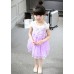 GI1152 ชุดเดรสเด็กผู้หญิงใส่ออกงานแขนสั้น แต่งลูกไม้คอบัวติดไข่มุก สีขาวม่วง S.100/110