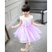 GI1152 ชุดเดรสเด็กผู้หญิงใส่ออกงานแขนสั้น แต่งลูกไม้คอบัวติดไข่มุก สีขาวม่วง S.100/110