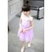 GI1152 ชุดเดรสเด็กผู้หญิงใส่ออกงานแขนสั้น แต่งลูกไม้คอบัวติดไข่มุก สีขาวม่วง S.100/110