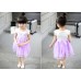 GI1152 ชุดเดรสเด็กผู้หญิงใส่ออกงานแขนสั้น แต่งลูกไม้คอบัวติดไข่มุก สีขาวม่วง S.100/110