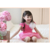 GI0616 เดรสเด็กผู้หญิง แขนระบาย แต่งดอกไม้ที่อก สีขาว กระโปรงลายขวางผ้าแก้ว สีชมพู S.100/120