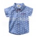 BO0517 เสื้อเชิ๊ตเด็กผู้ชายออกงาน แขนสั้นผ้ายีนส์ลายจุด ติดหูกระต่ายลายสก๊อต S.130