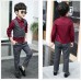 BO0471 ชุดเด็กผู้ชายออกงาน เสื้อเชิ๊ตสีเลือดหมูกั๊กเย็บติด  และกางเกงขายาวสีเทา (2ชิ้น)