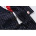 BO0594 ชุดสูทเด็กผู้ชาย เสื้อสูท+ เนคไทลายจุดสีแดง + กางเกงขายาวลายทางสีกรมท่า (3ชิ้น)
