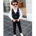 BO0694 ชุดสูทเด็กผู้ชายออกงาน เสื้อคลุมสูทแขนยาว กั๊ก และกางเกงขายาว สีดำ (3ชิ้น) 