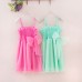 GI0694 เดรสเด็กผู้หญิง สายเดี่ยว สม๊อคอก แต่งโบว์ กระโปรงฟูฟ่อง สีชมพู S.100/110
