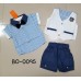 bo0095 ชุดเด็กผู้ชายออกงาน เสื้อเชิ๊ตแขนสั้น ติดหูกระต่ายสีดำ (ถอดออกได้) + เสื้อกั๊กสีขาว + กางเกงขาสั้นสีน้ำเงิน (4ชิ้น)