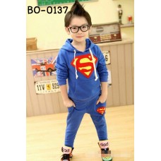 BO0137 ชุดวอร์มเด็กผู้ชาย ลายซุปเปอร์แมน Superman + กางเกงขายาวสีน้ำเงิน (2ชิ้น)
