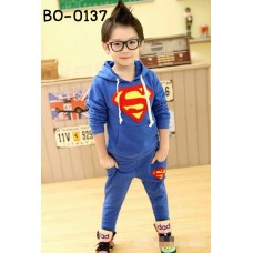 BO0137 ชุดวอร์มเด็กผู้ชาย ลายซุปเปอร์แมน Superman + กางเกงขายาวสีน้ำเงิน (2ชิ้น)