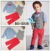 BO0228 ชุดเด็กผู้ชายออกงาน เชิ๊ตแขนยาวสีฟ้าติดหูกระต่ายสีแดง กั๊กสีเทา กางเกงสีแดงแตงโม (3ชิ้น) S.90