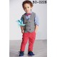 BO0228 ชุดเด็กผู้ชายออกงาน เชิ๊ตแขนยาวสีฟ้าติดหูกระต่ายสีแดง กั๊กสีเทา กางเกงสีแดงแตงโม (3ชิ้น) S.90