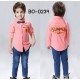 BO0239 ชุดเด็กผู้ชายออกงาน เสื้อเชิ๊ตแขนยาวลายทางสีส้ม หูกระต่ายจุดน้ำเงิน กางเกงยีนส์ขายาว (3ชิ้น) S.80