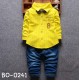 BO0241 ชุดเด็กผู้ชายออกงาน เสื้อเชิ๊ตแขนยาวลายทางสีเหลือง หูกระต่ายจุดน้ำเงิน กางเกงยีนส์ขายาว (3ชิ้น) S.80/100