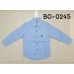 BO0245 เสื้อเชิ๊ตเด็กผู้ชายออกงาน คอปกแขนยาว ปักลายสุนัขที่กระเป๋าเสื้อ สีฟ้า