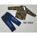 BO0262 ชุดเด็กผู้ชายเสื้อเชิ๊ตคอปกแขนยาว ลายทหารพรางโทนสีเขียว + กางเกงยีนส์ขายาว (2ชิ้น)