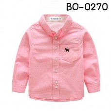 BO0270 เสื้อเชิ๊ตเด็กผู้ชายออกงาน คอปกแขนยาว ปักลายสุนัขที่กระเป๋าเสื้อ สีชมพู