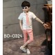 BO0324 ชุดเด็กผู้ชายออกงาน เสื้อคอปกแขนสั้นสีขาว ติดเนคไทด์ + กางเกงสีโอรส (3ชิ้น) S.140