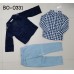 BO0331 ชุดสูทเด็กผู้ชาย เสื้อเชิ๊ตลายตาราง เสื้อสูทสีกรมท่า และกางเกงยีนส์สีฟ้า (3ชิ้น)
